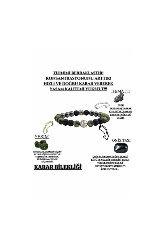 Oniks Yeşim Hematit Karar Bilekliği Doğal Taş Konsantrasyon Bileklik