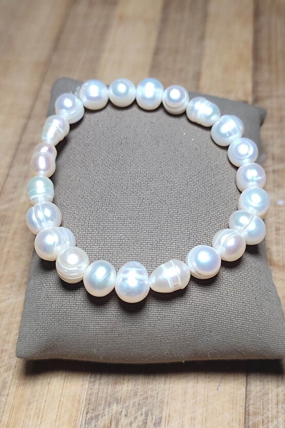 İnci Taşı Gümüş Aparatlı Natural Doğaltaş Bileklik