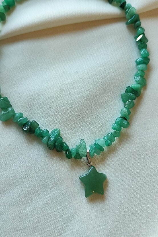 Sertifikalı Aventurin Yıldız Kırıktaş Doğaltaş Kolye