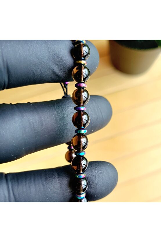 Zirve Kalite Dumanlı Kuvars Kristali Doğal Taş Bileklik -1- (EL YAPIMI TASARIM ÜRÜNLER)