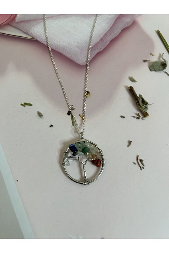 Doğal Çakra Taşları Hayat Ağacı Kolye