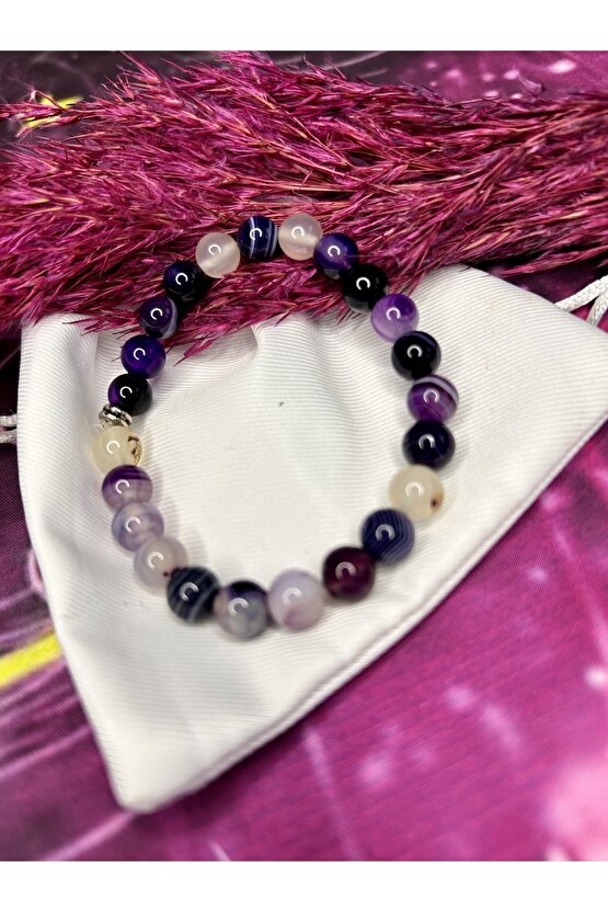 Mor Akik Doğal Taş Bileklik