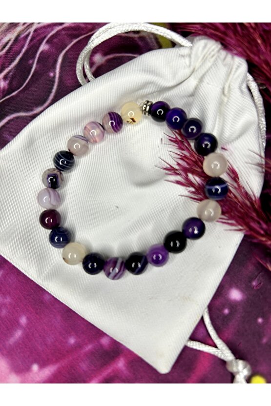 Mor Akik Doğal Taş Bileklik