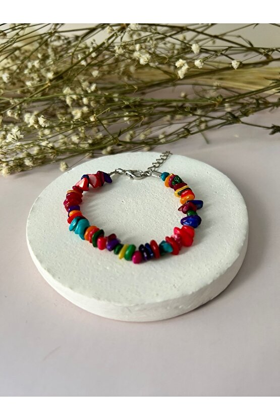 Doğal Renkli Sedef Kırık Taş Bileklik-%100 Orijinal