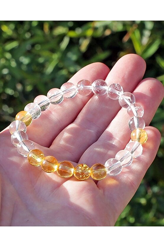 Kristal Kuvars - Dönüşümlü Sitrin Doğal Taş Bileklik 8 Mm Enerji