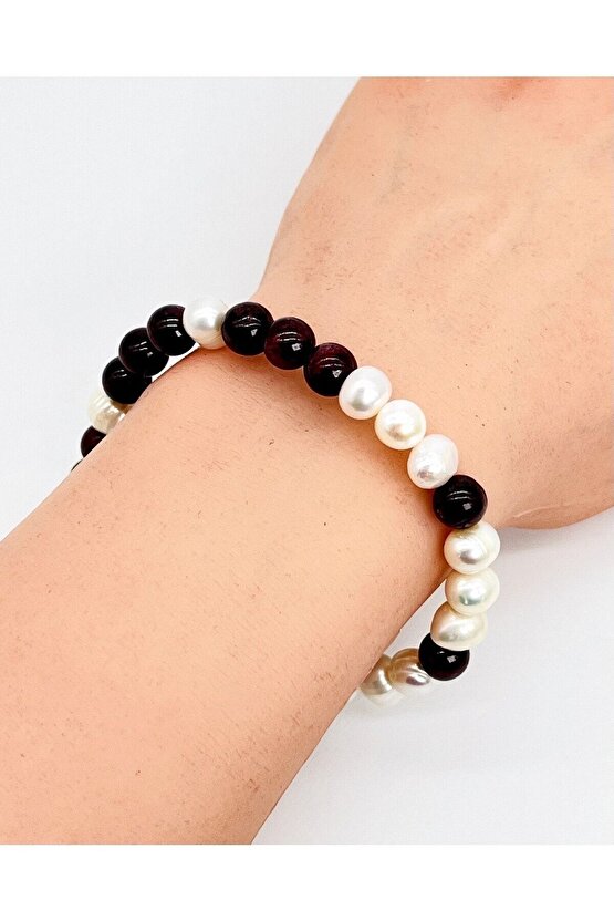 İnci - Lal Garnet Doğal Taş Bileklik 8 mm