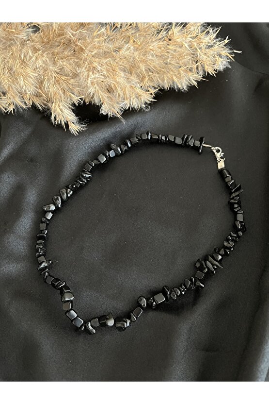 Obsidyen Kırık Doğal Taş Kolye