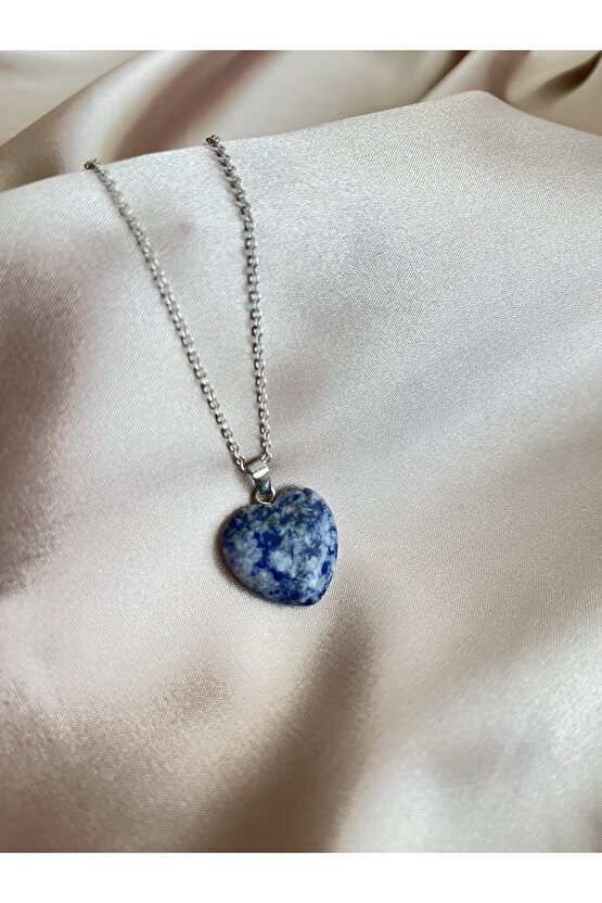 Kalp Kesim Sodalit Doğal Taş Kolye