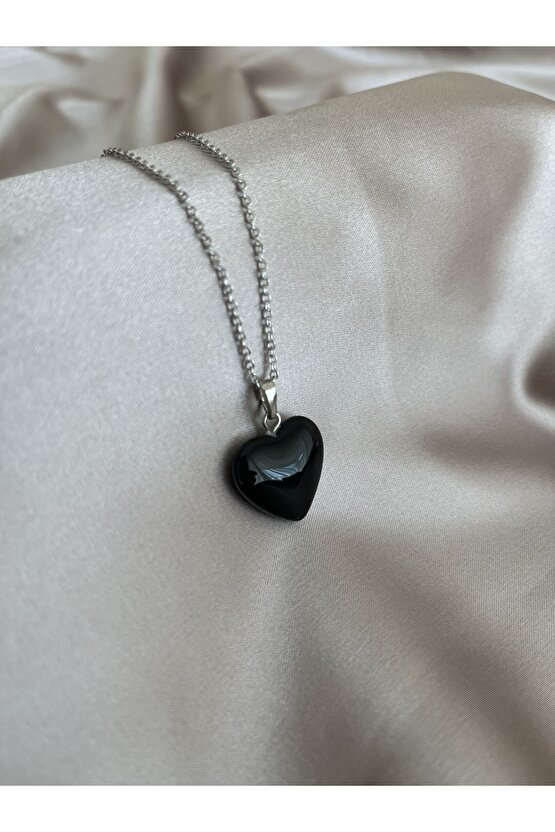 Kalp Kesim Obsidyen Doğal Taş Kolye