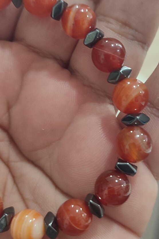 Akik Taşı Hematit Ara Taşlı 10 mm Doğaltaş Natural Bileklik