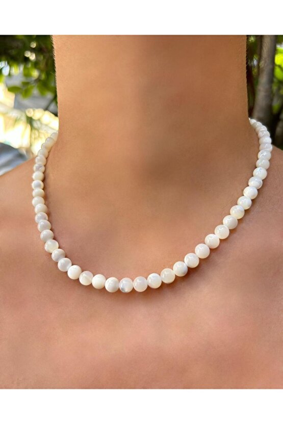 6 MM Küre Kesim Sedef Doğal Taş Kolye