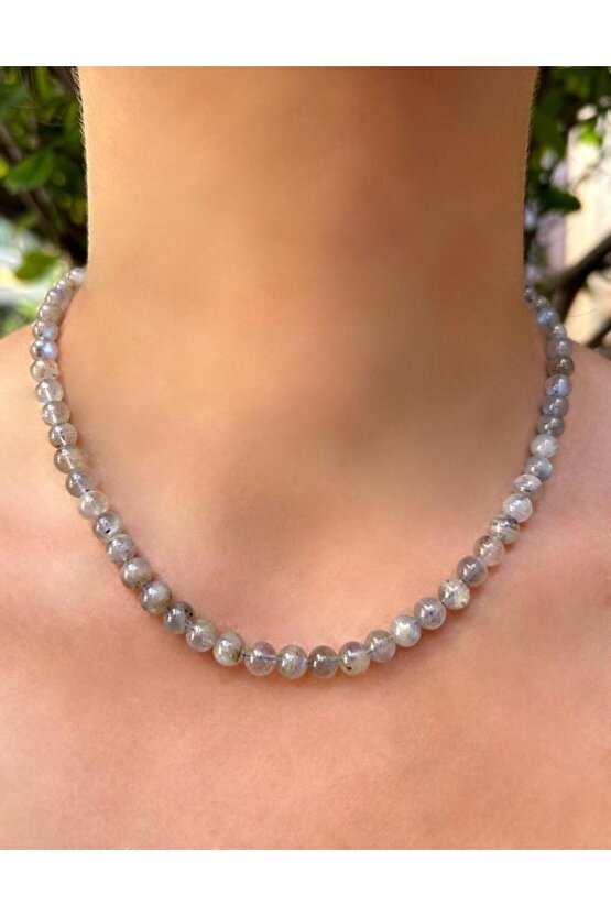 6 MM Küre Kesim Labradorit Doğal Taş Kolye