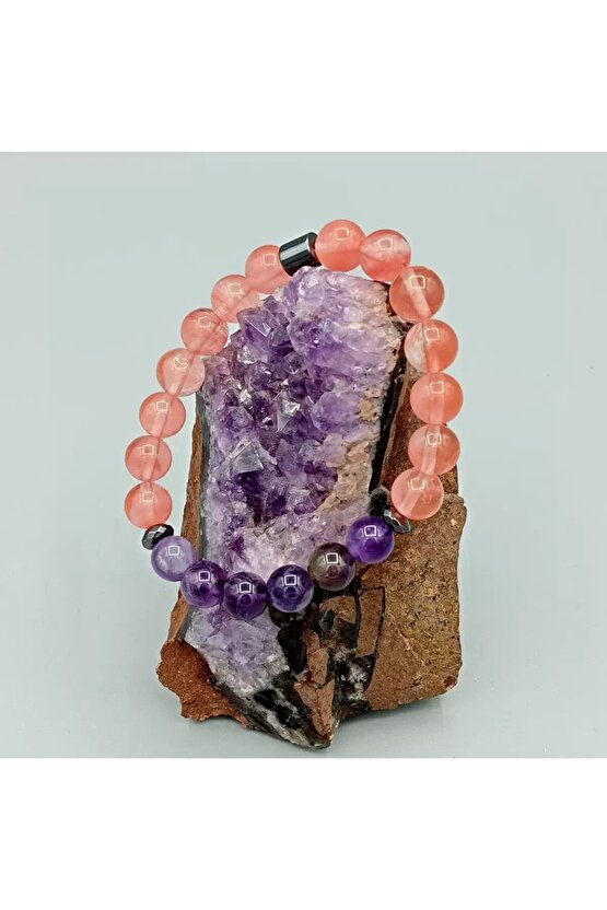 ÇİLEK KUVARS AMETİST HEMATİT BİLEKLİK 8MM