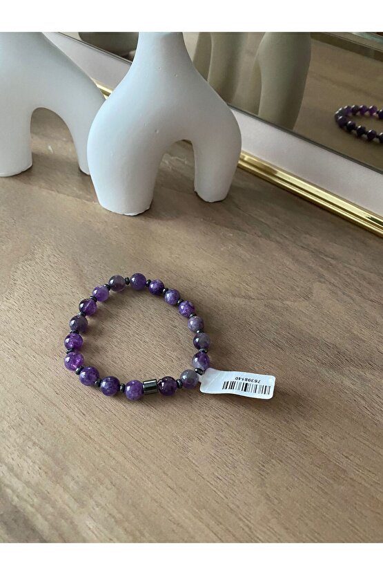DOĞAL AMETİST VE HEMATİT TAŞI EL YAPIMI BİLEKLİK