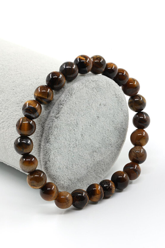 Kaplan Gözü Doğal Taş Bileklik 8 mm Küre Kesim