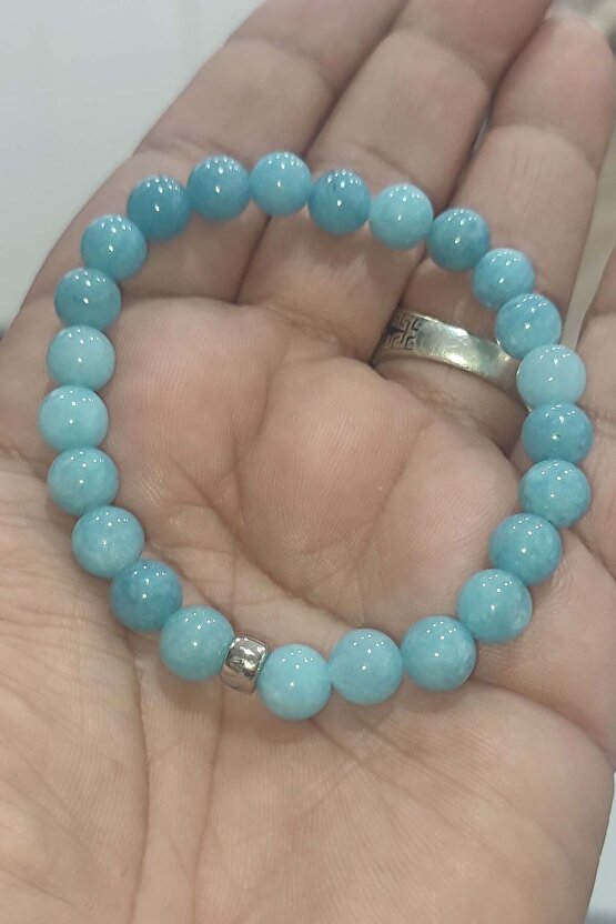 Akuamarin Taşı 8 mm Natural Doğaltaş Bileklik