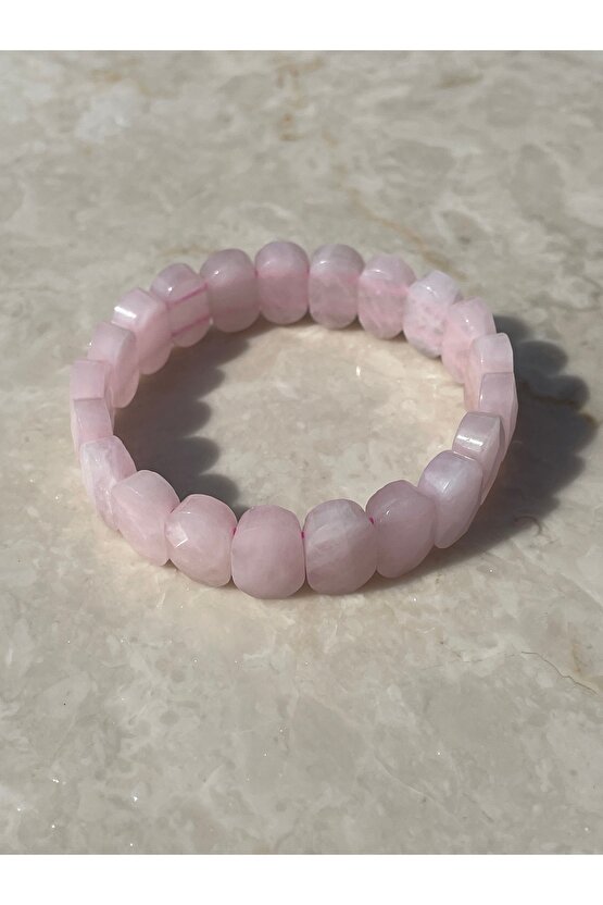 Özel Faset Kesim Pembe Kuvars Doğaltaş Bileklik