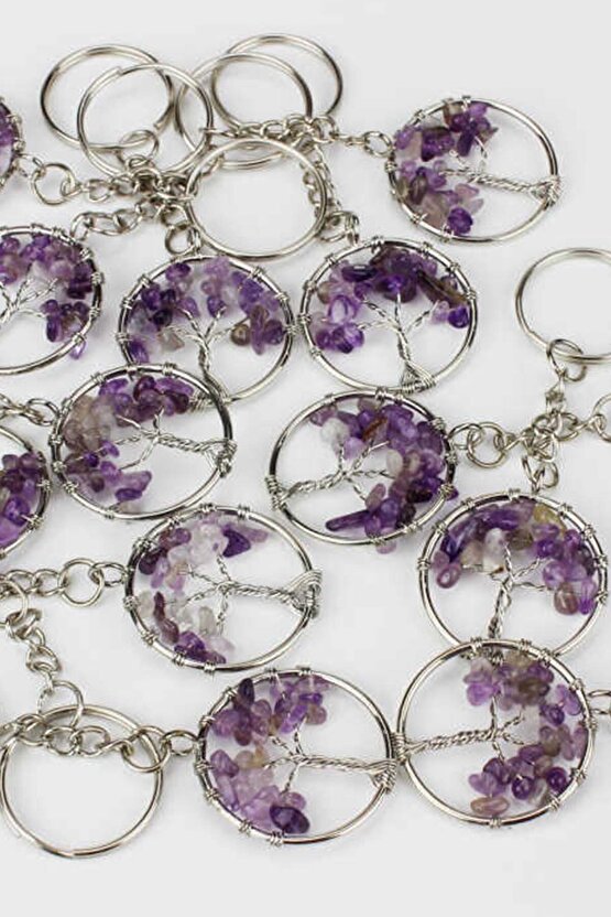 Ametist Taşı Hayat Ağacı Natural Doğaltaş Anahtarlık