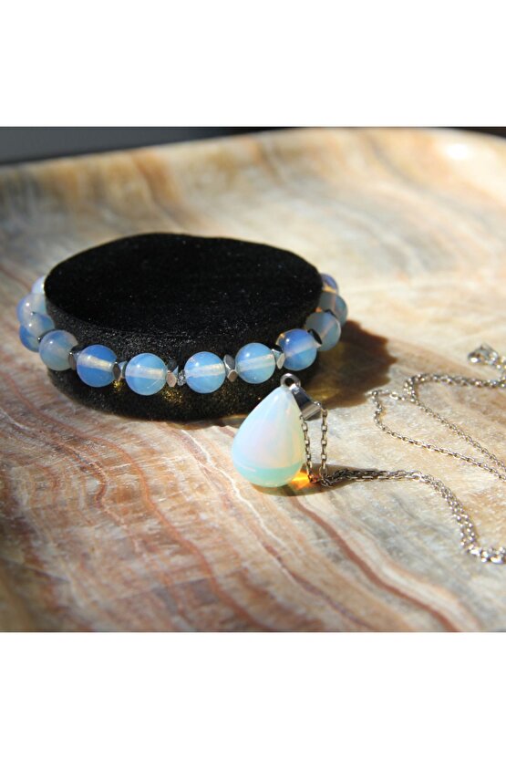 Aytaşı Bileklik & Çelik Kolye Doğal Taş Set Ürün (Kadın Sağlığı & Hormonal Denge)