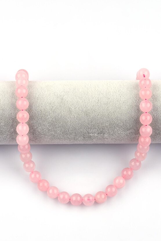 Pembe Kuvars Doğal Taş Dizi 8 mm Fasetli Küre Kesim