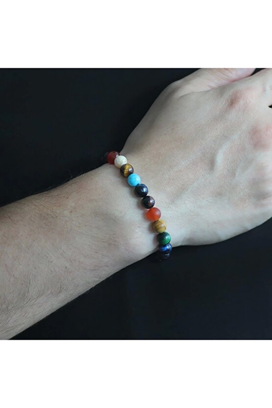 Küre Kesim Çoklu Doğaltaş Yıldız-gezegen Kombinli Erkek Şans Bilekliği