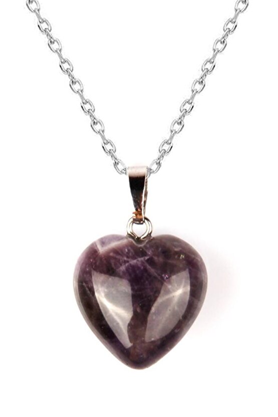 Ametist Doğal Taş Kalp Kolye