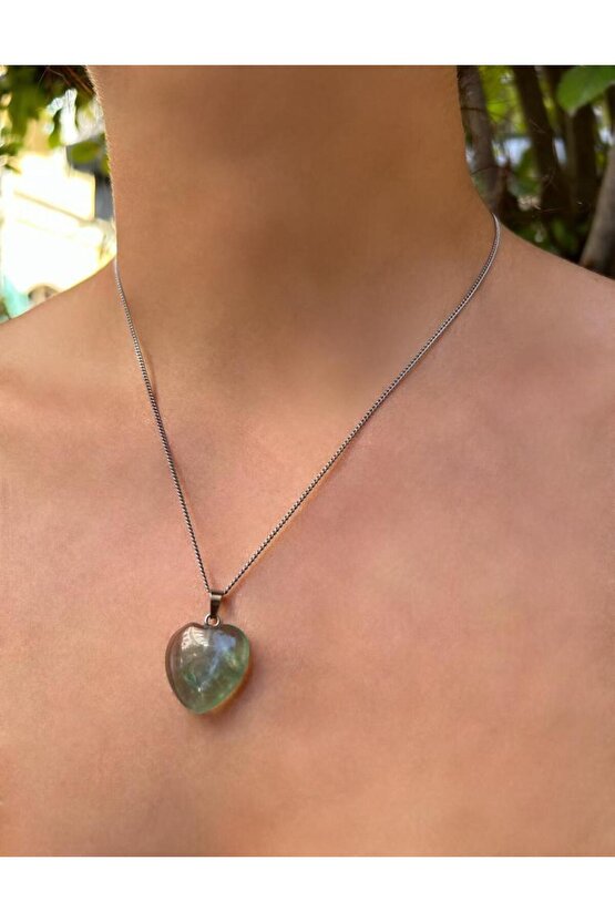 Kalp Model Florit Doğal Taş Kolye