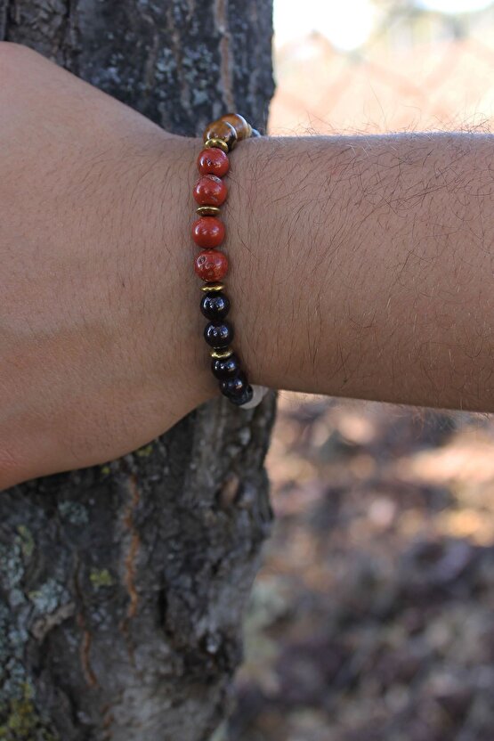 Aslan Burcu Kaplan Gözü Jasper Hematit Lal Erkek Burç Bilekliği