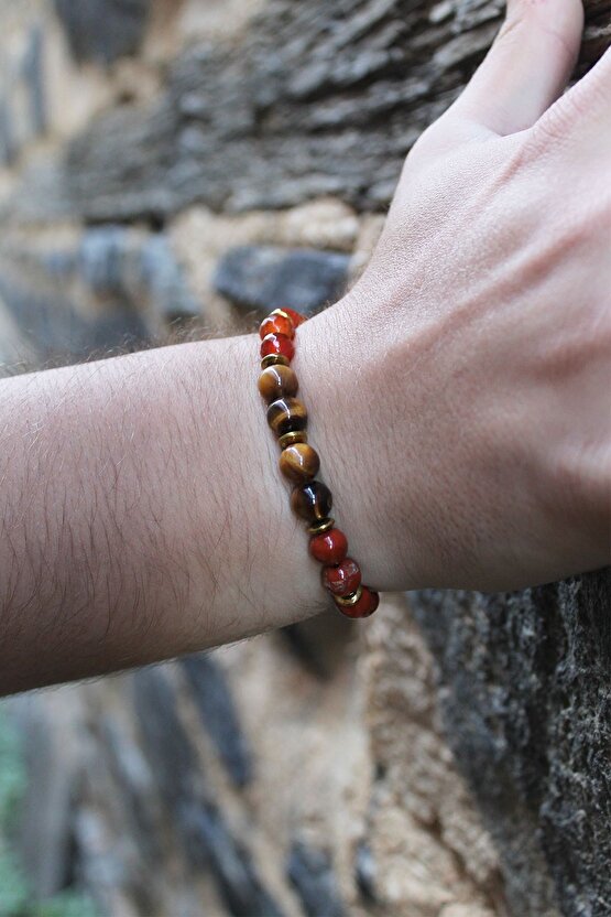 Aslan Burcu Kaplan Gözü Jasper Hematit Lal Erkek Burç Bilekliği