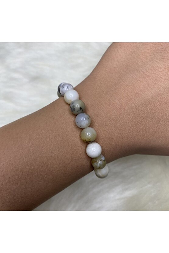 Süt Opal - Dentritli Opal Doğal Taş Bileklik 8mm