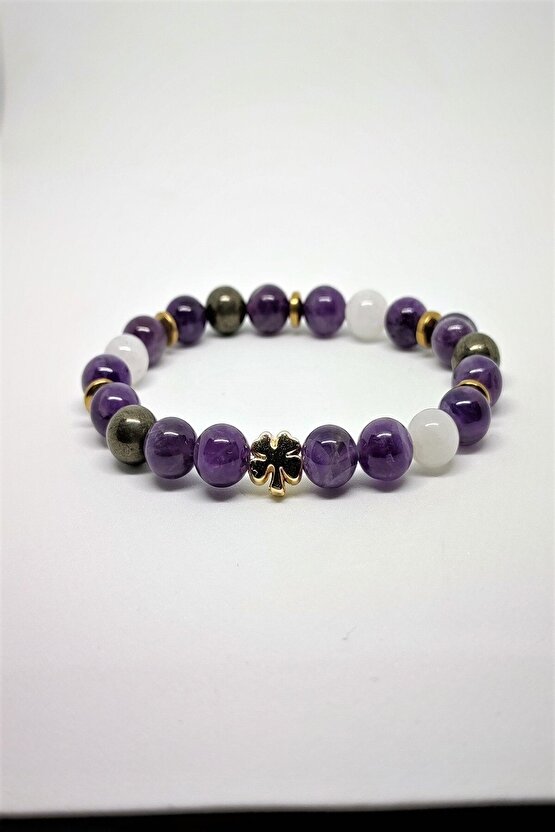 Sertifikalı Depresyon,uykusuzluk,iştah Kontrolü (AMETİST, PİRİT, AY TAŞI,HEMATİT), Doğaltaş Bileklik