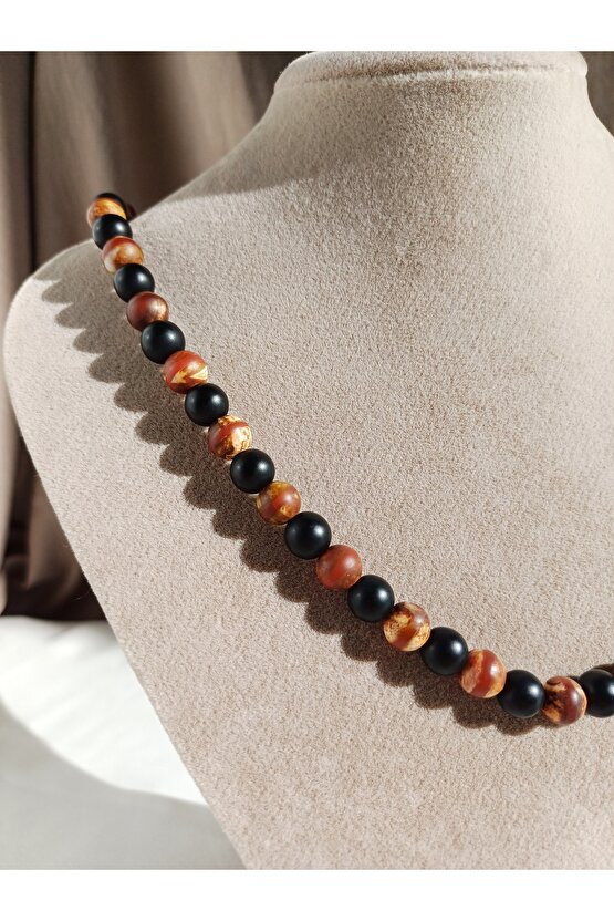 TİBET AKİK & SİYAH ONİKS DOĞAL TAŞ ERKEK KOLYE