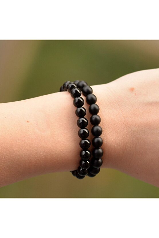Iki Adet Obsidyen Taşı Bileklik – 8 Mm