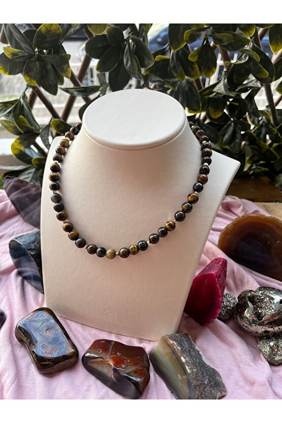 Kaplan Gözü Taşı Doğal Taş Kolye 40 cm