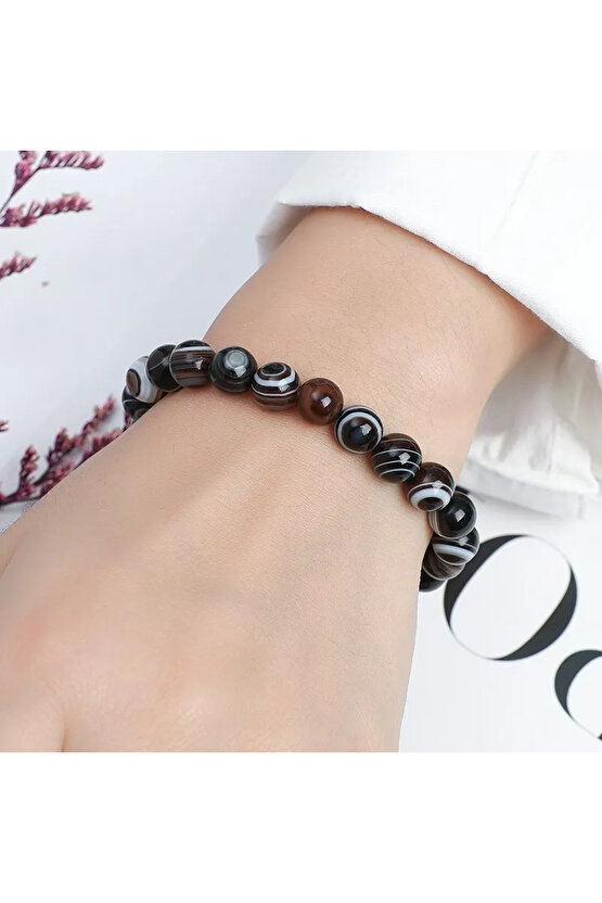 Sertifikalı Doğal Siyah Çizgili Akik Bileklik
