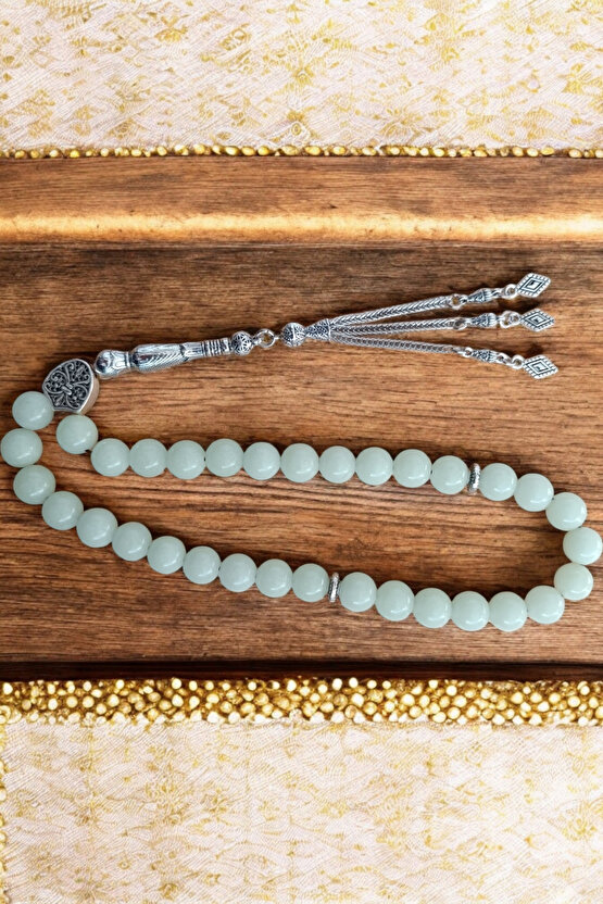 Fosfor Taşı  Tesbih 33 Lük Tesbih Orijinal Doğal Taş Gece Parlayan Taş 10 mm Büyük Boy