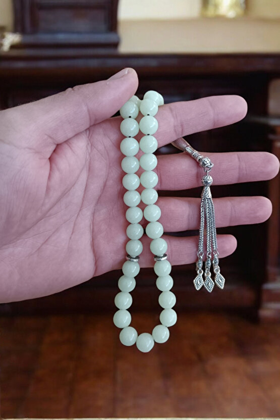 Fosfor Taşı  Tesbih 33 Lük Tesbih Orijinal Doğal Taş Gece Parlayan Taş 10 mm Büyük Boy