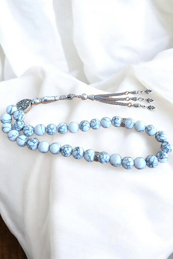 Beyaz Firuze Taşı Tesbih 33 Lük Tesbih Orijinal Doğal Taş Renk Atmaz  10 mm