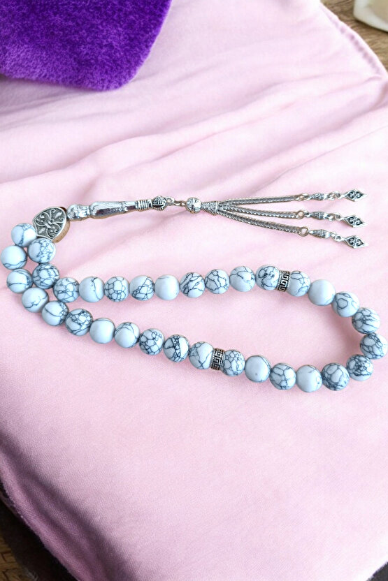 Beyaz Firuze Taşı Tesbih 33 Lük Tesbih Orijinal Doğal Taş Renk Atmaz  10 mm