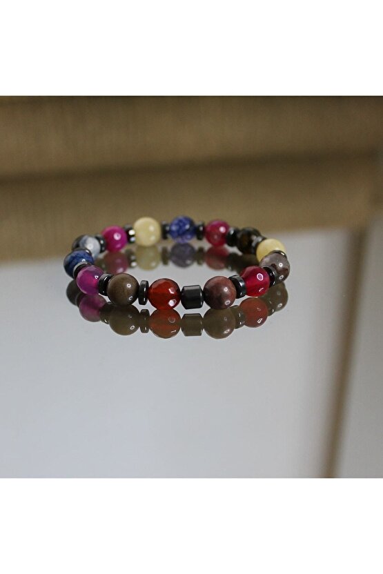 Okul Başarı Kız Çocuk Rodonit Akik Faset Kaplan Gözü Kalsit Bileklik