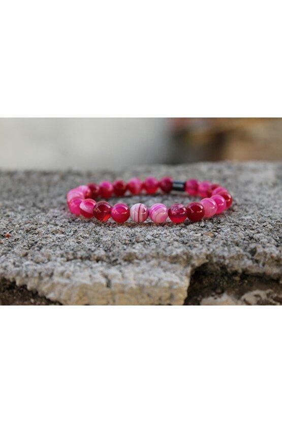 Akik Doğaltaş Pembe Küre Kesim Bileklik