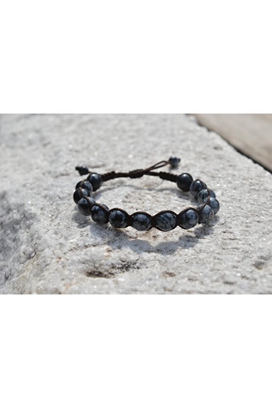Obsidyen 8 Mm Makreme Örgülü Bileklik