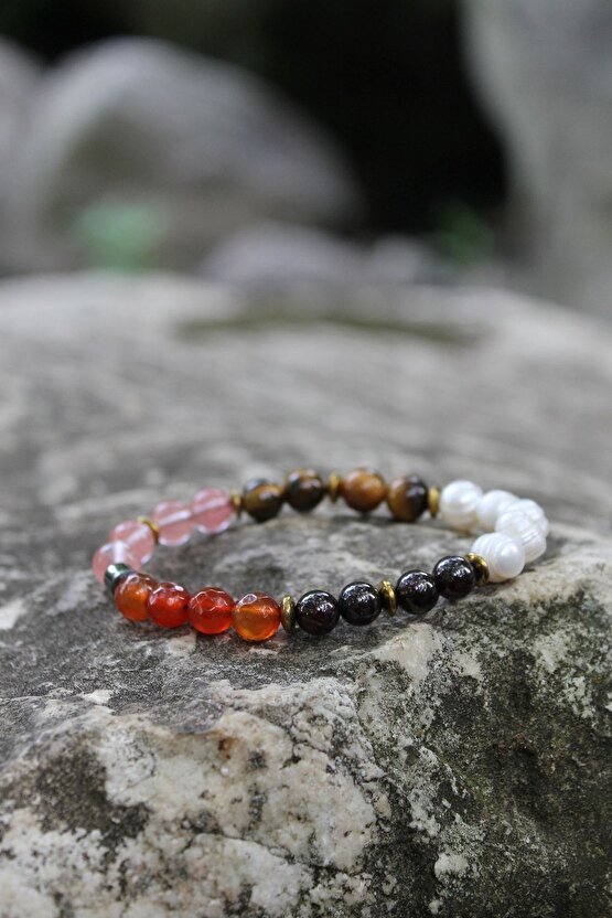 Aslan Burcu Inci Kaplan Gözü Lal Akik Çilek Kuvars Doğaltaş Bayan Burç Bileklik