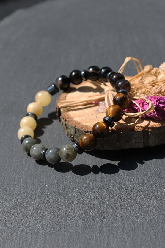 Okul Başarı Labradorit Kaplan Gözü Akik Kalsit Doğaltaş Bileklik