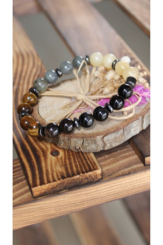 Okul Başarı Labradorit Kaplan Gözü Akik Kalsit Doğaltaş Bileklik