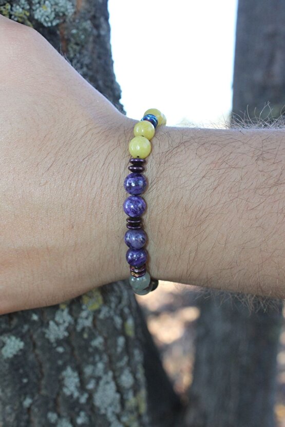 Yay Burcu Erkek Zebercet Kök Zümrüt Kantaşı Kaplan Gözü Doğaltaş Erkek Burç Bileklik