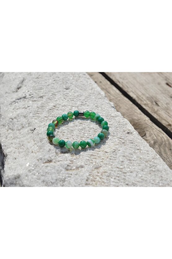 Akik Yeşil Küre Kesim Doğaltaş Bileklik