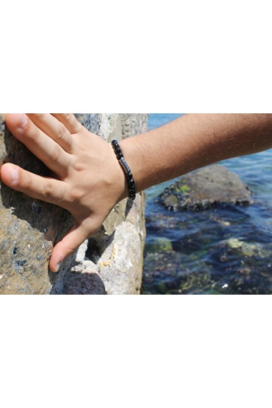 Oniks Ön Aksesuarlı 8 Mm Faset Kesim Bileklik