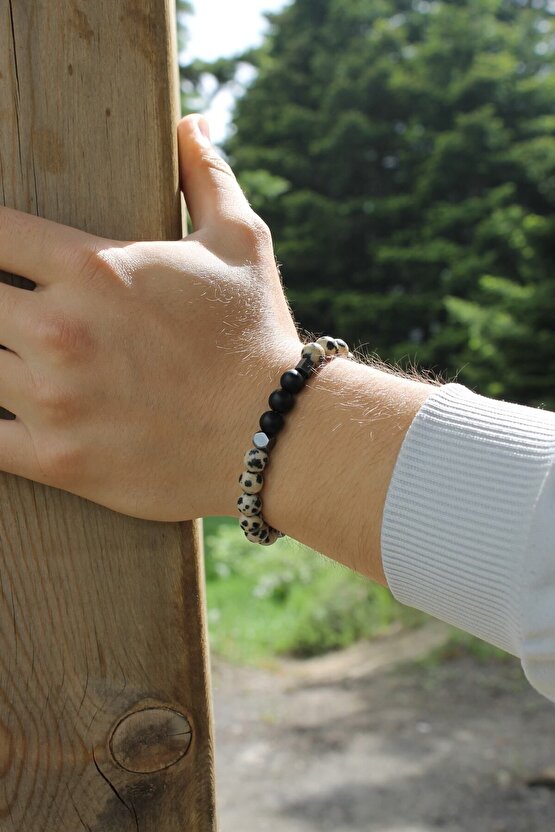 Dalmaçyalı Jasper Mat Oniks 8 Mm Küre Kesim Bileklik