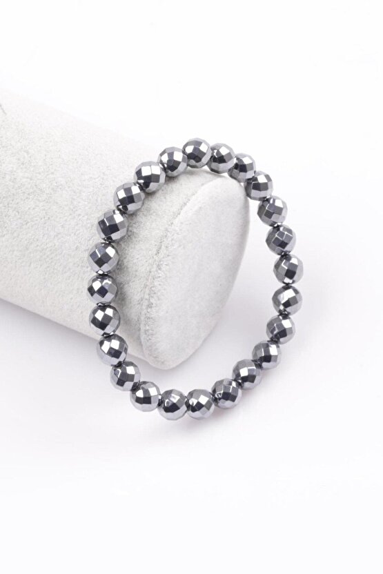 Terahertz Doğal Taş Bileklik 8 mm Fasetli Küre Kesim